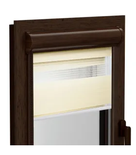 Roleta Den a Noc v hliníkové hnědé kazetě Elite řada ecru jemná