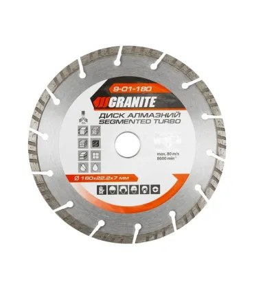 Kotouč diamantový GRANITE SEGMENTED TURBO 180*2,6 mm 22-24% 8600 ot./min 9-01-180