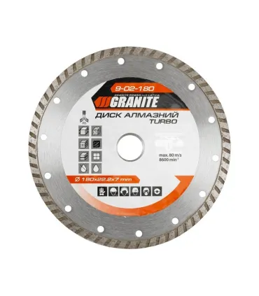 Kotouč diamantový GRANITE TURBO 180*2,6 mm 22-24% 8600 ot./min 9-02-180